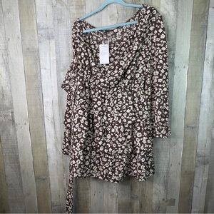 Pretty Garden XXL One Shoulder Long Sleeve Peplum Tiered Ruffle Body Dress